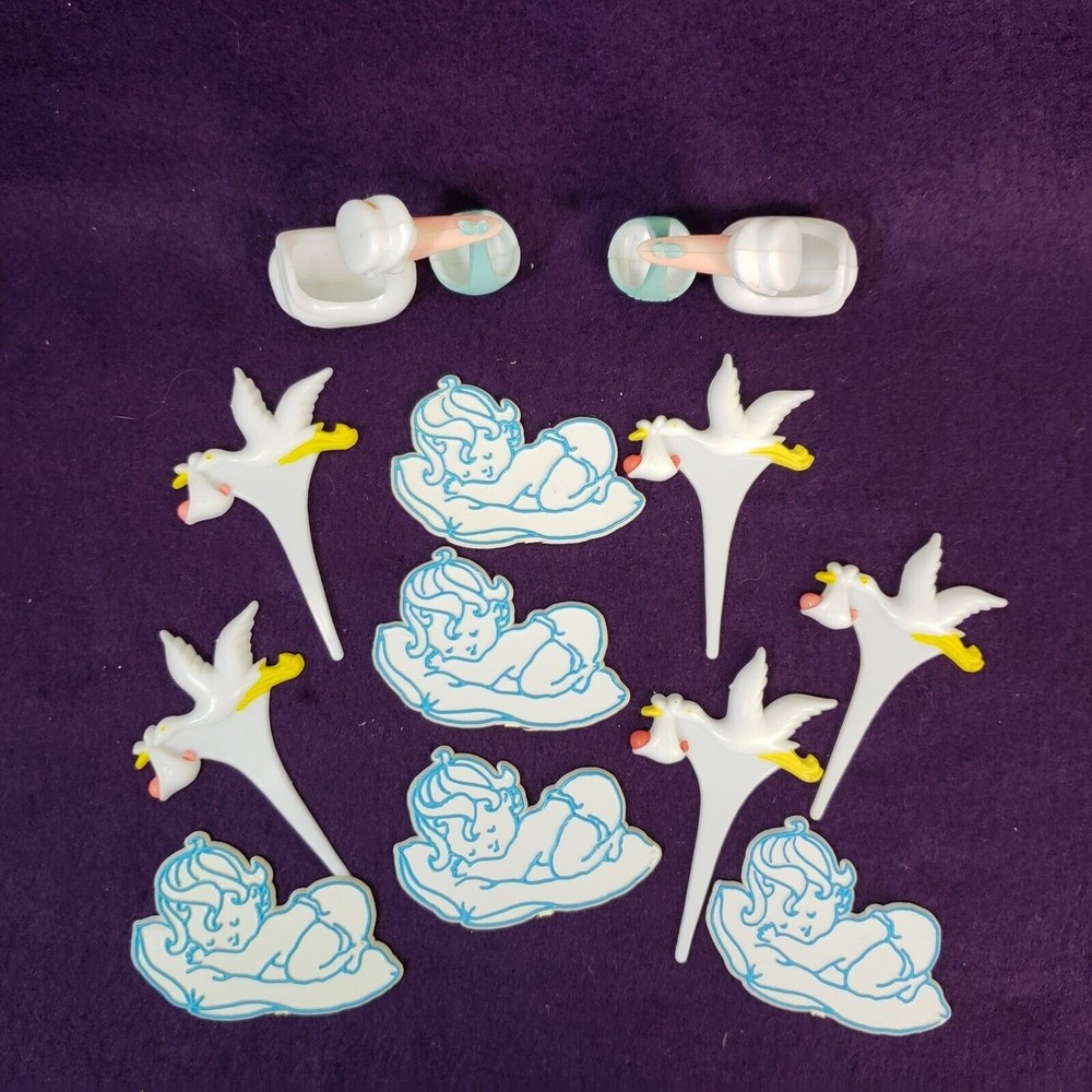 12 Vintage 1984 Wilton Cupcake Cake Toppers Party Favors Baby Shower Blue